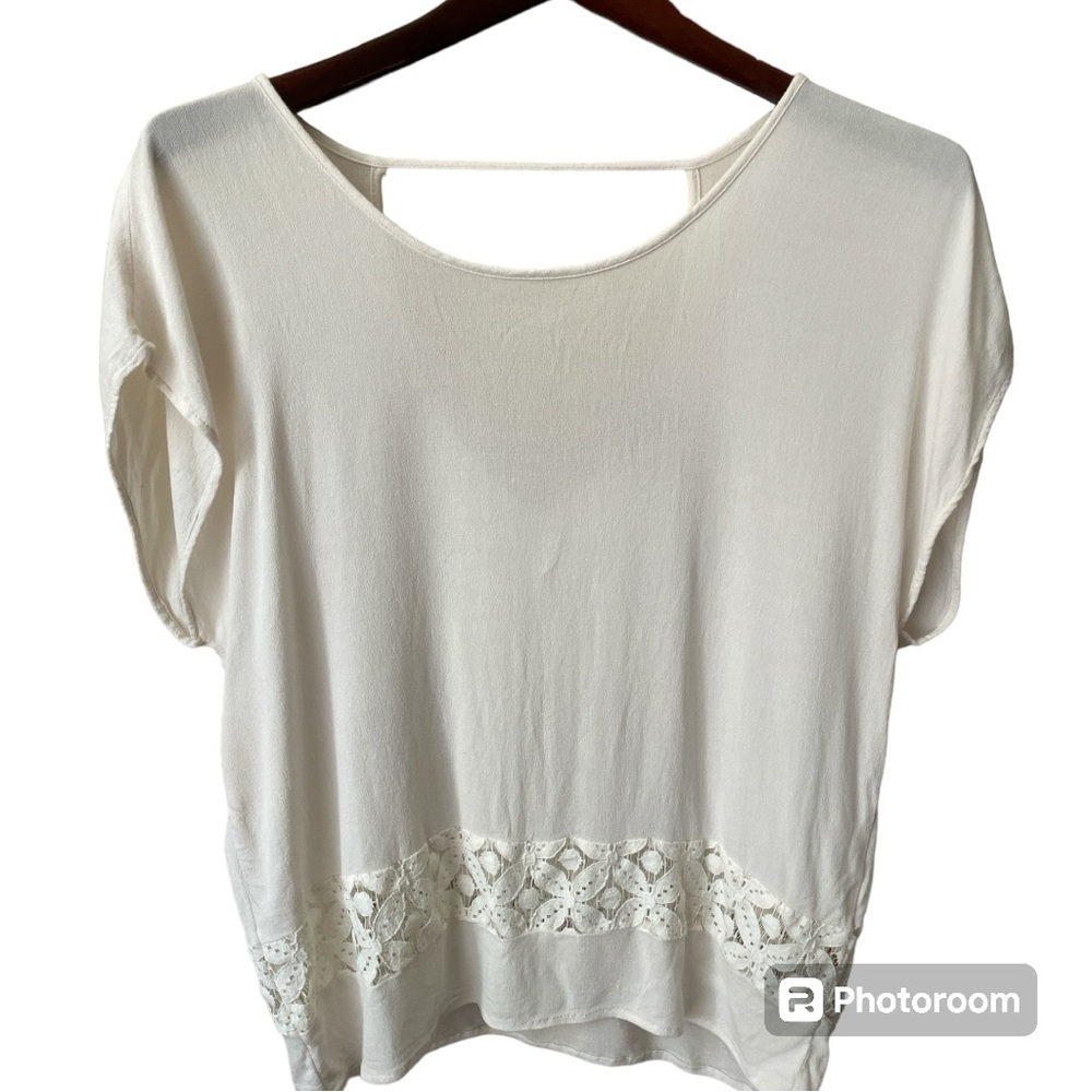 ⚡️ Lace Trim Keyhole Back Blouse Top ~ Size S ⚡️ - Picture 1 of 5